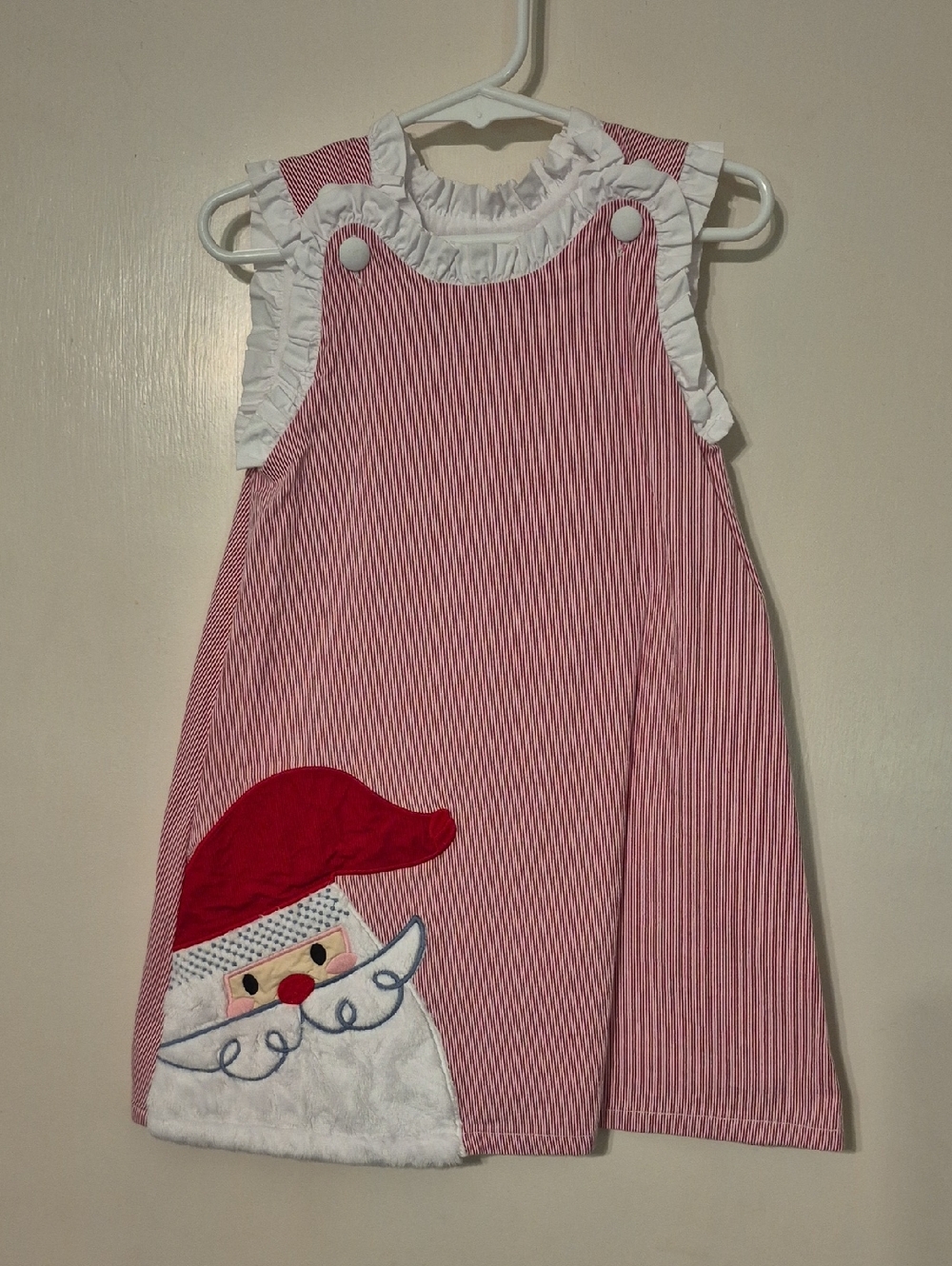 Girls' Red Striped Santa Applique Dress